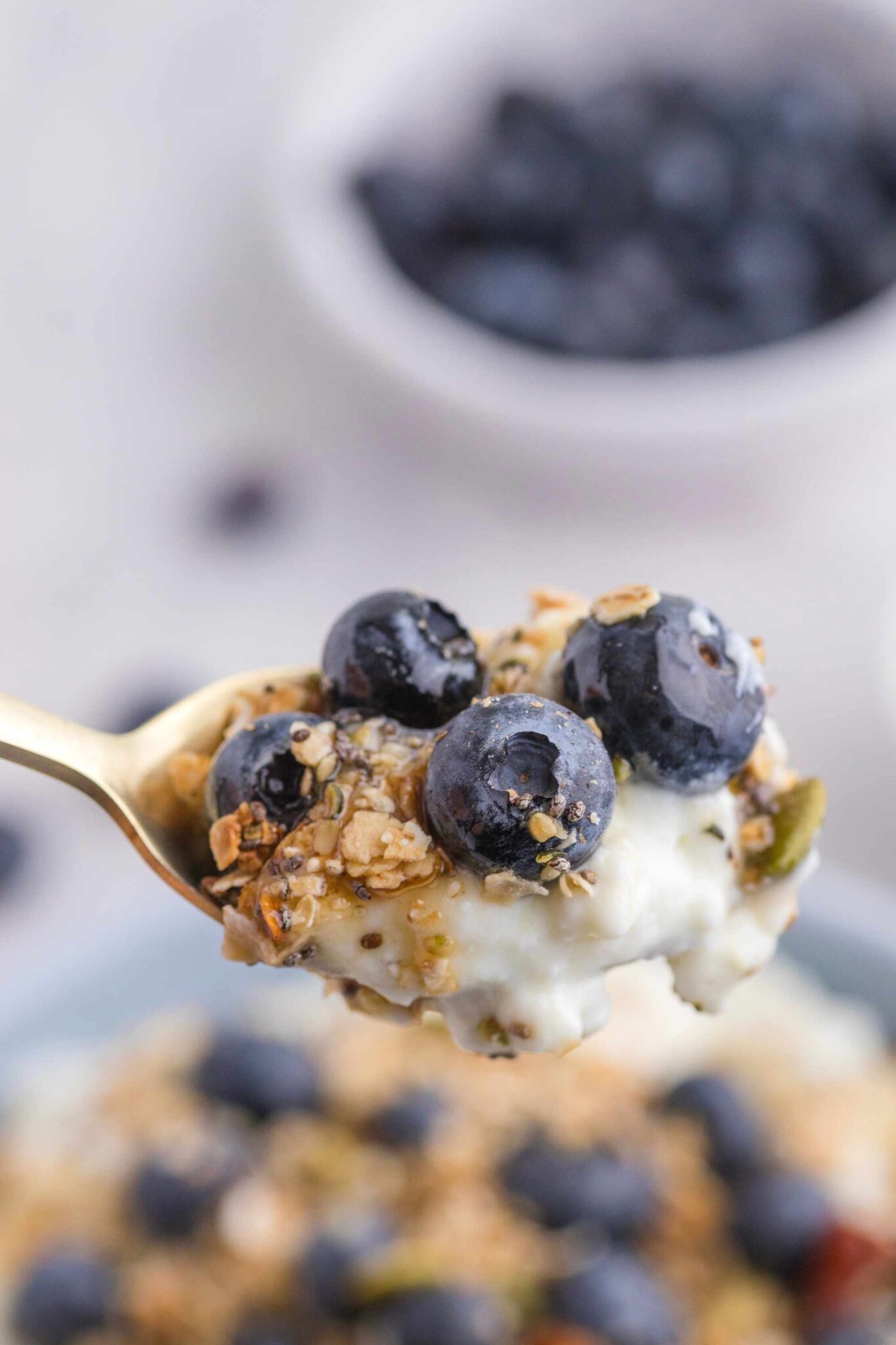 blueberry cottage cheese on spoon