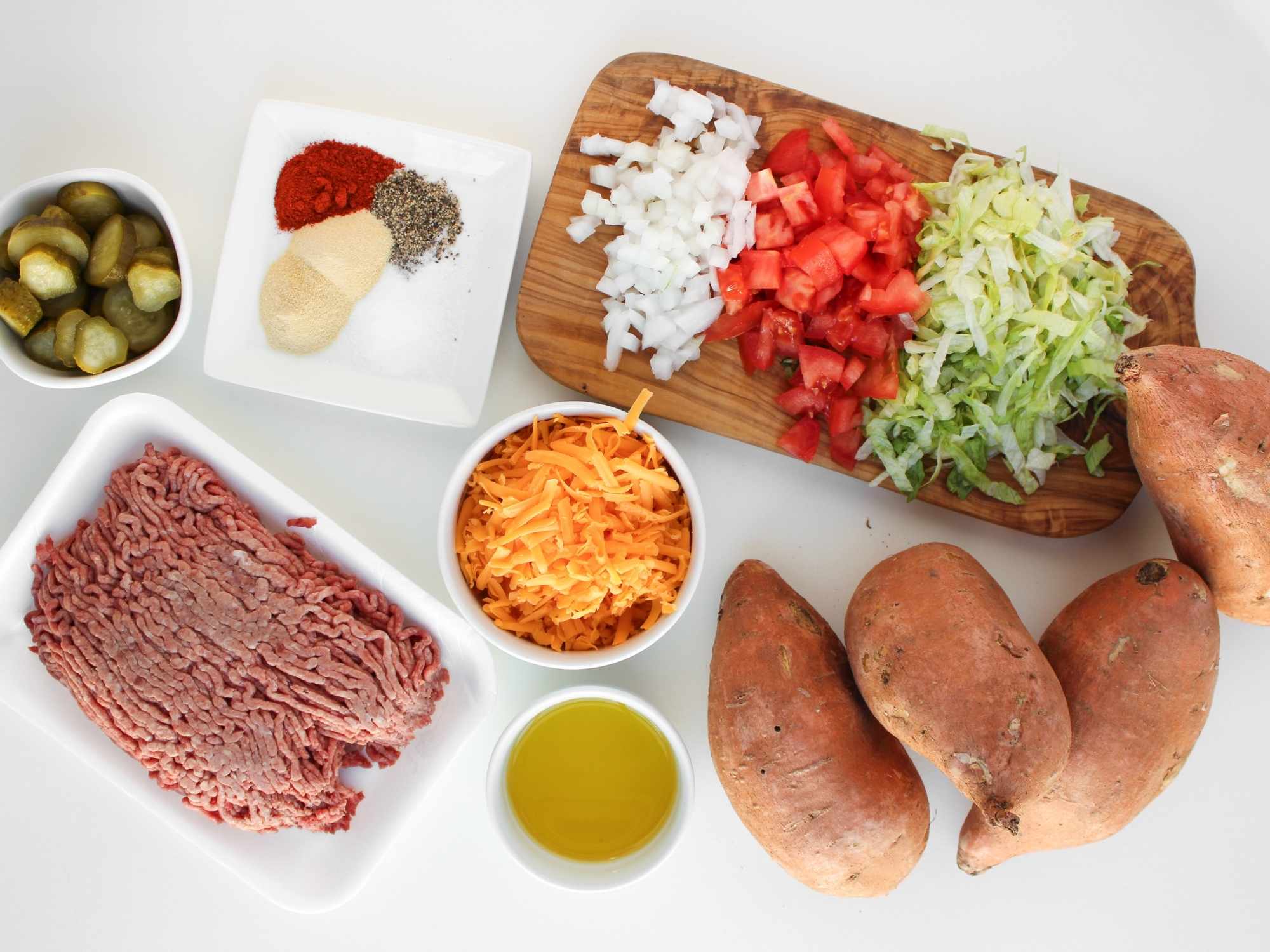 cheeseburger loaded sweet potato ingredients