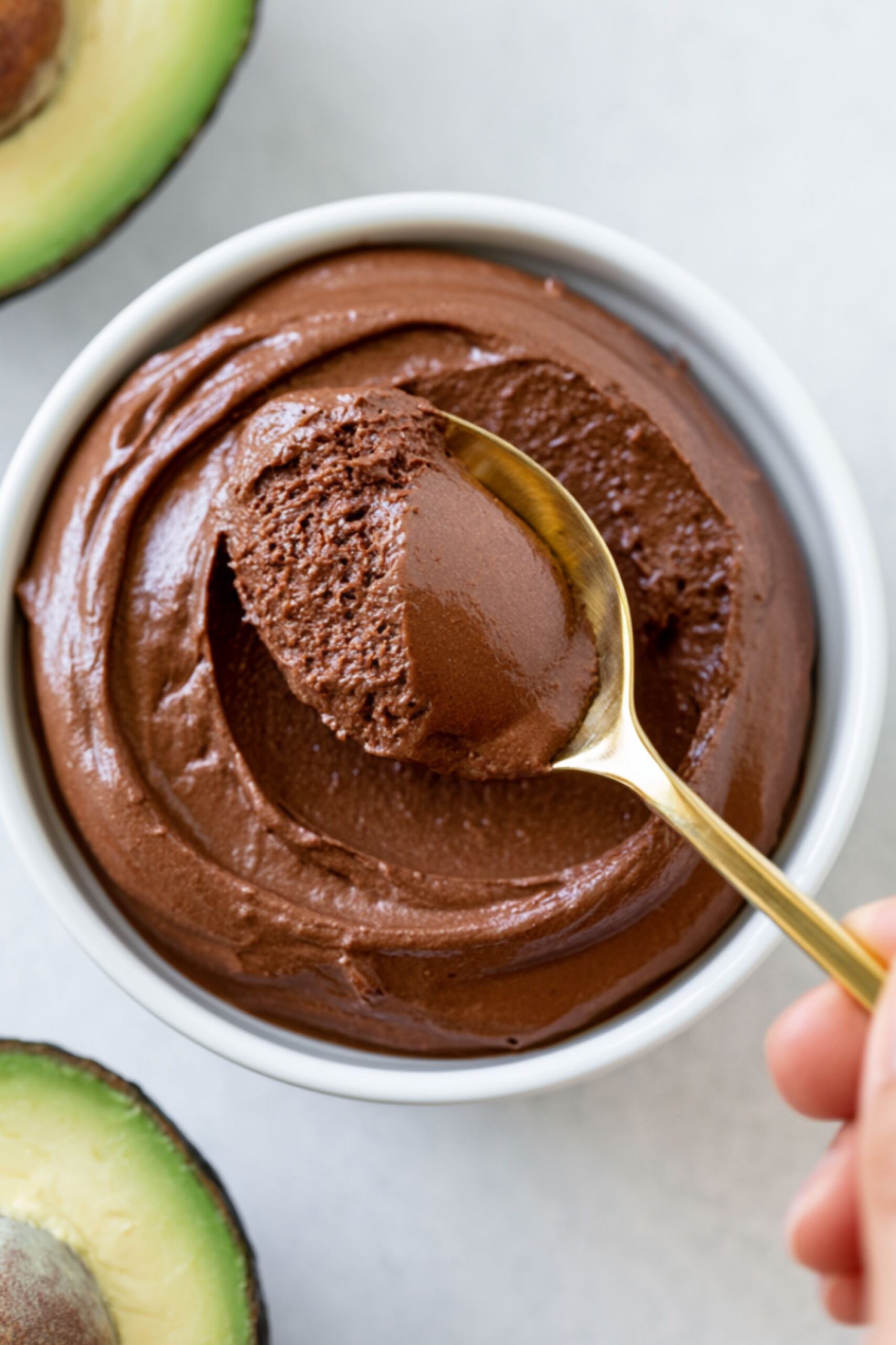 choc avo mousse on spoon