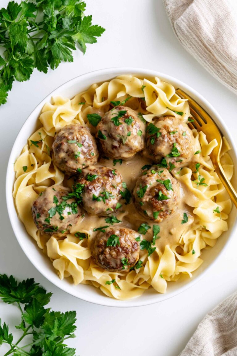 crockpot swedish meatballs over noodles