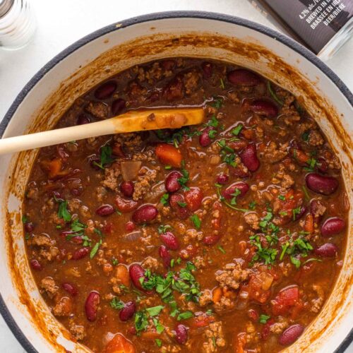 guinness chili in pot