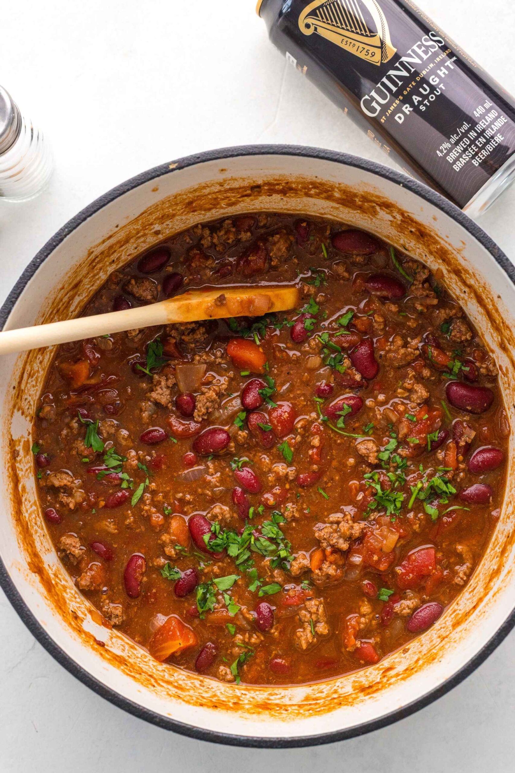 guinness chili in pot