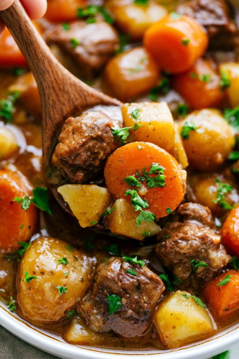 instant pot beef stew on spoon