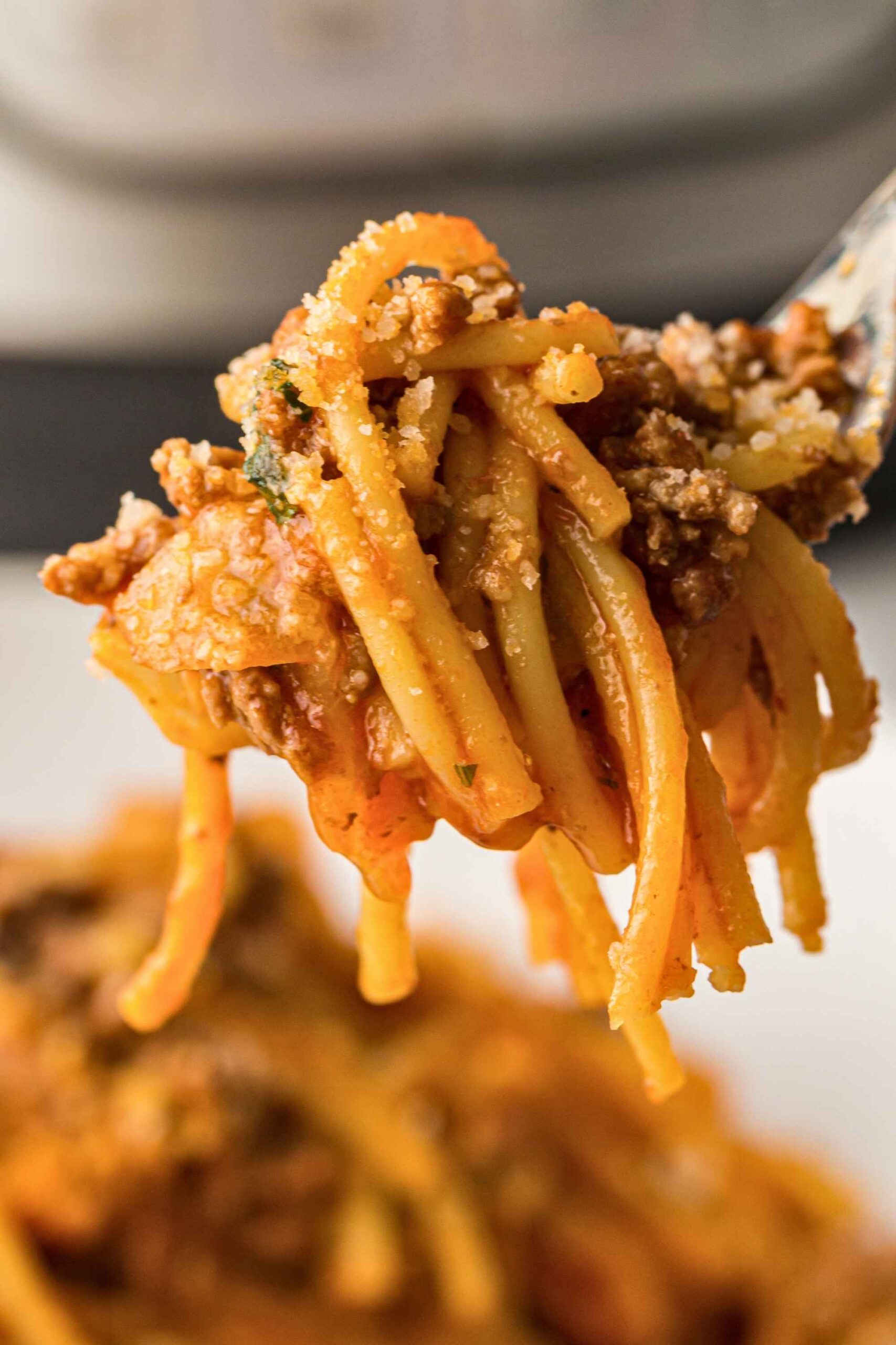 instant pot spaghetti on fork